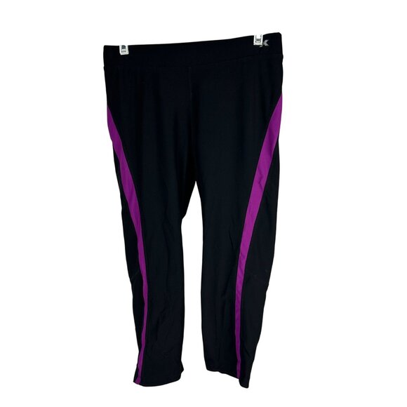 Xersion Womens Performancewear Cropped Athletic Pants Size M Black Purple Fitted - Picture 1 of 5